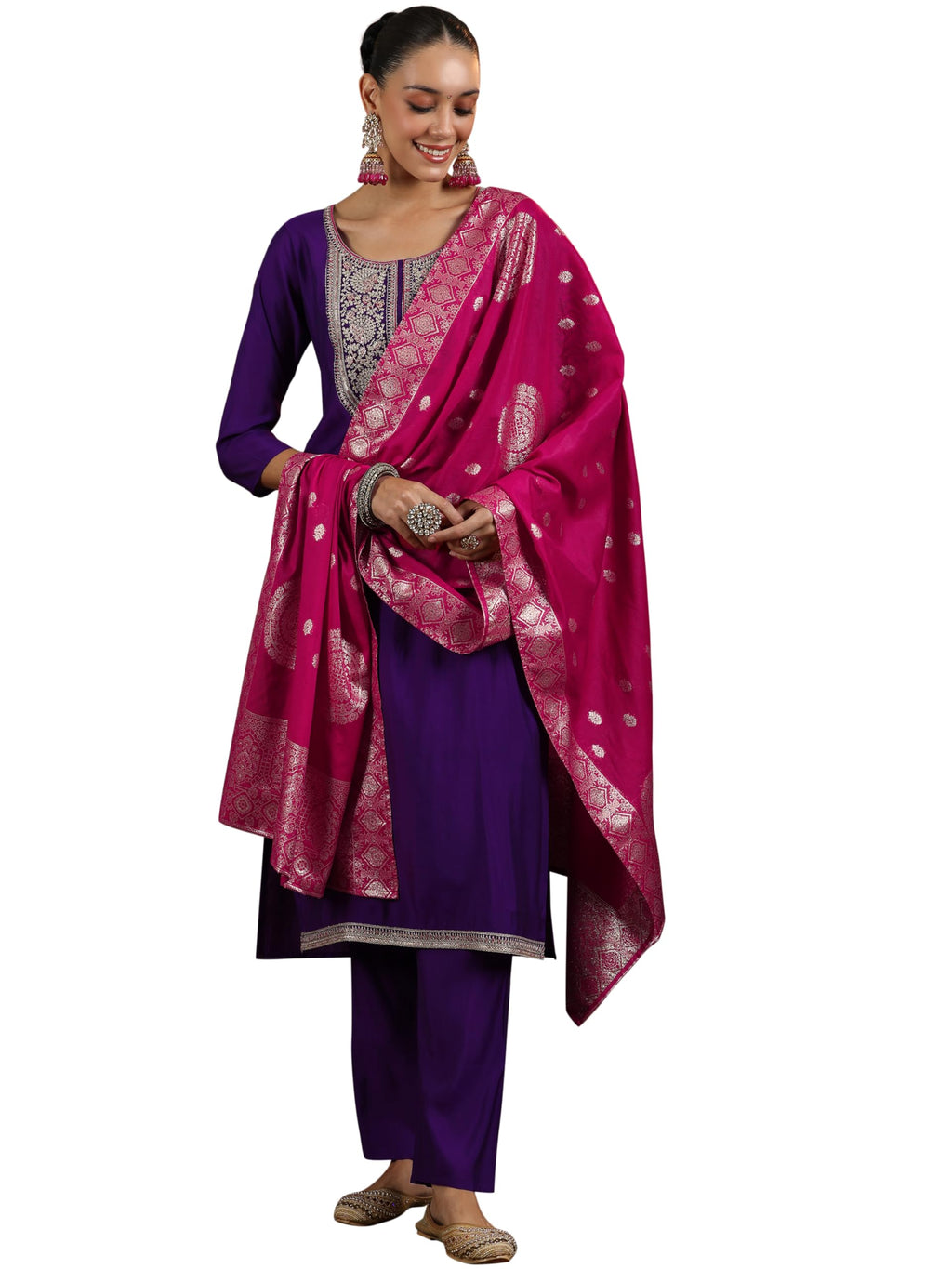 Gerua by libas Womens Yoke Design Silk Blend Straight Kurta With Trousers and Dupatta
