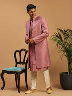VASTRAMAY Mirror Work Front Open Sherwani Set with Pant Style Pyjama for Men  Elegant Ethnic Wear for Weddings & Festivals