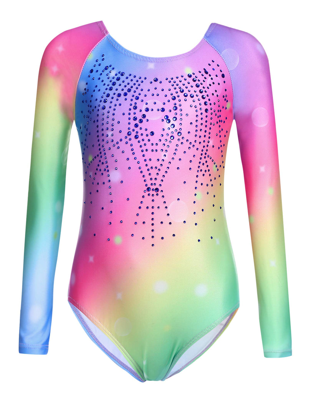 Zaclotre Kid Girls Gymnastic Leotard Long Sleeve Color Gradient Sparkly Ballet Dance One Piece Outfit 150(7-8Y) Rainbow