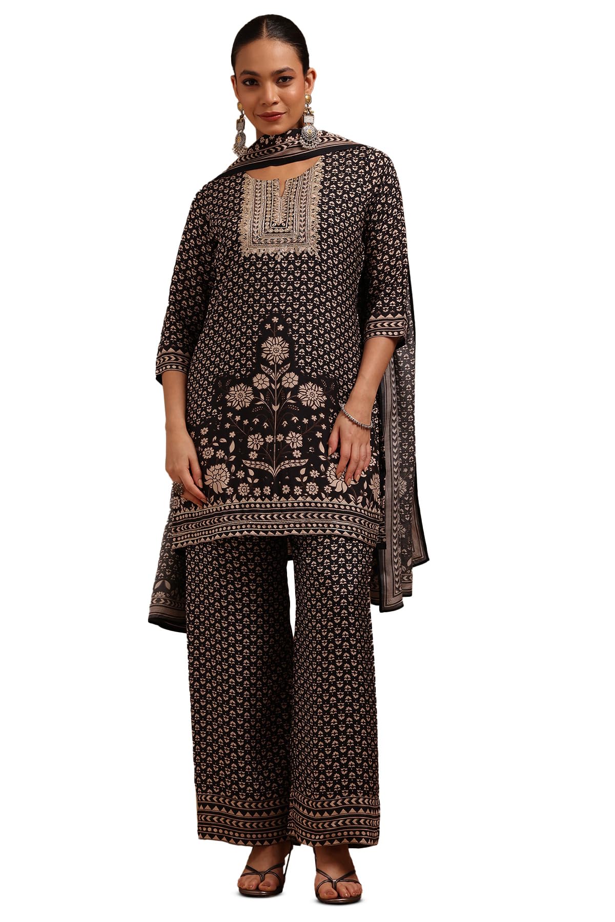 Soch Women Muslin Floral Print Suit Set with Zari