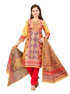 Aarika Girls Ethnic Wear Yellow-Dark Pink Colour Abstract Embalished Satin Kurti Pant Set-8-15 Years (Kp-Tr-K-1040)