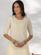 Libas WomenS Cotton Yoke Design Straight Kurta (37221_Off White