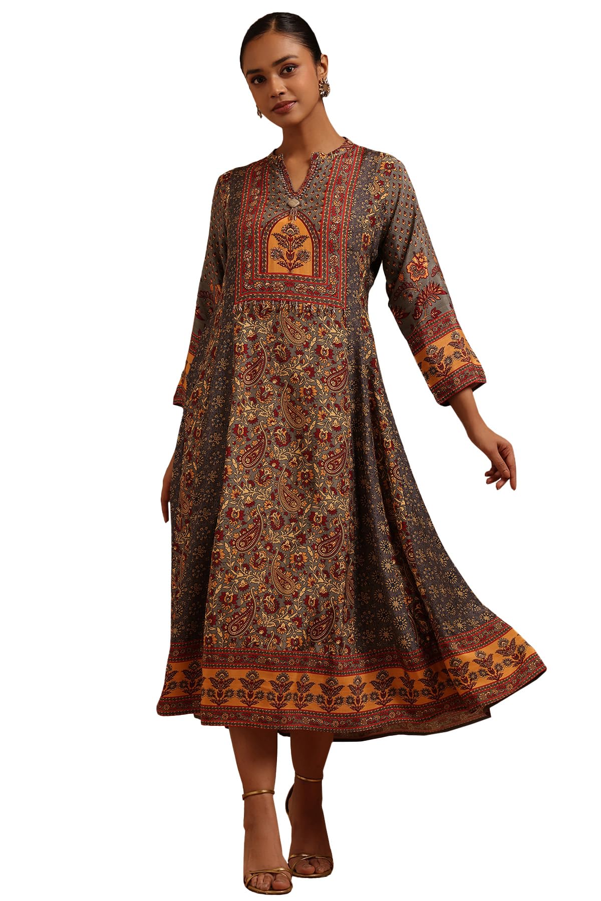Soch Women Muslin Ethnic Motifs Dress with Beads