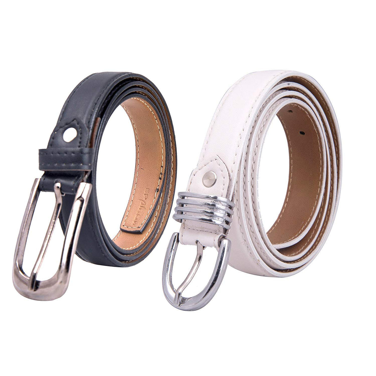 Pinkit Pu Leather Belt Combo Pack For Women/Ladies/Girls (Free Size, Fits Waist Size 26 To 34)  Black And White (Pack Of 2) 26-34