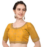 Pujia Mills WomenS Cobra Silk Embroidery Coding Stone Work Half Sleeve Saree Blouse