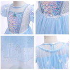 REXREII Girls Frozen Elsa Princess Dress Halloween Costume Christmas Wedding Birthday Evening Party Gown w/Accessories Blue 10-1