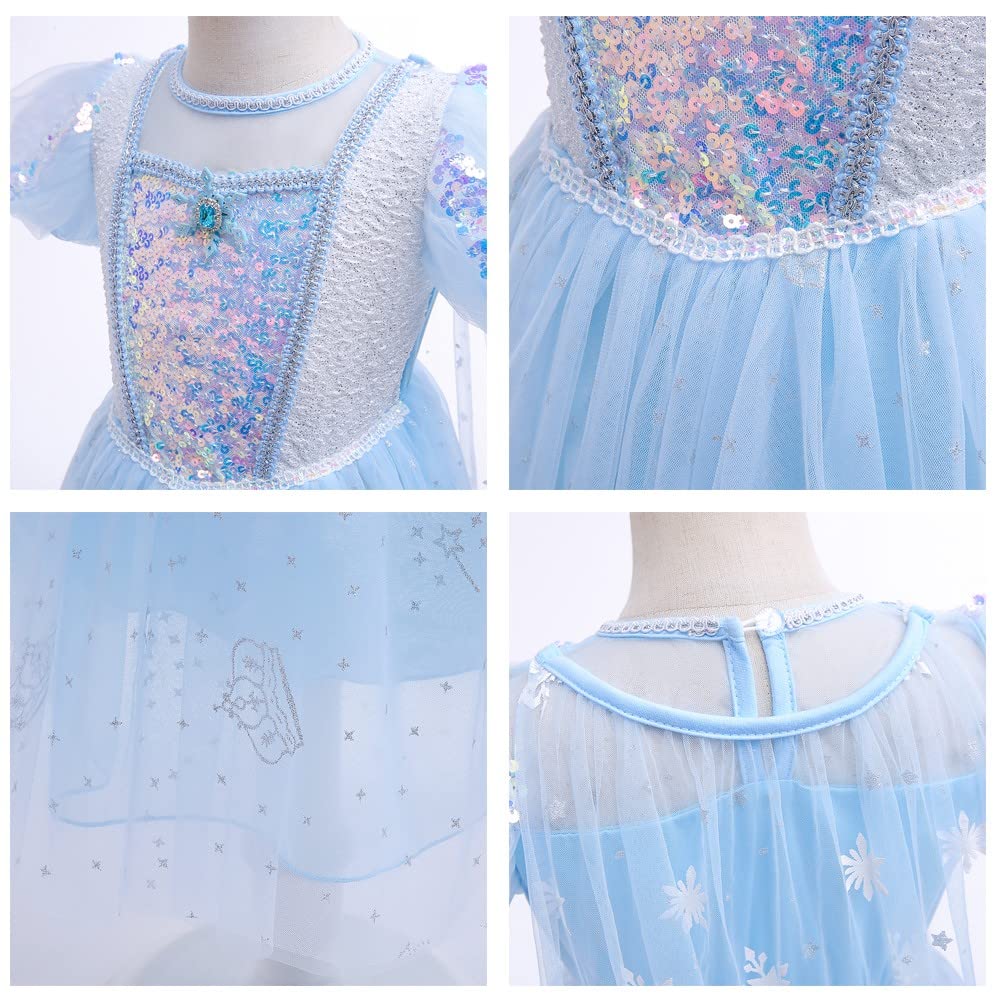REXREII Girls Frozen Elsa Princess Dress Halloween Costume Christmas Wedding Birthday Evening Party Gown w/Accessories Blue 10-1