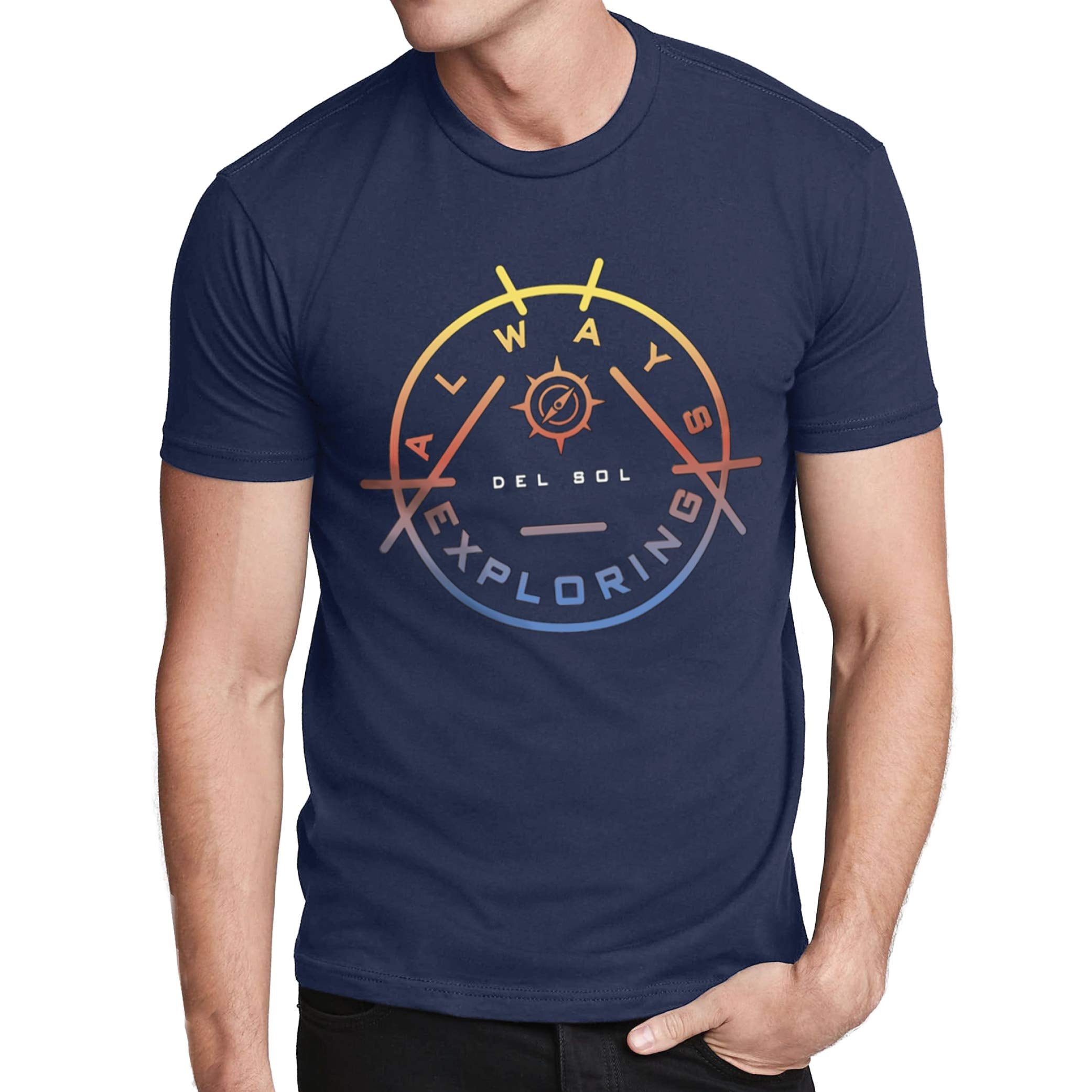 Men Crew Tee - Always Exploring - Indigo by DelSol for Men - 1 Pc T-Shirt (Small)
