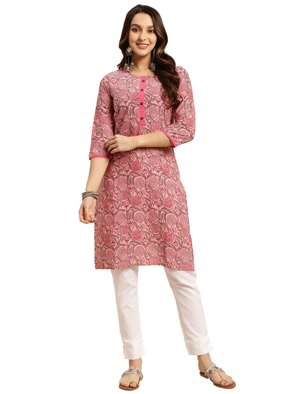 Rangita Women'S Cotton Floral Straight Dress Shirt (S_Pink 2