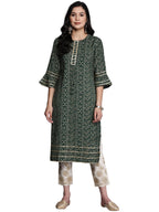 Libas WomenS Silk Printed Straight Kurta (26264_Green