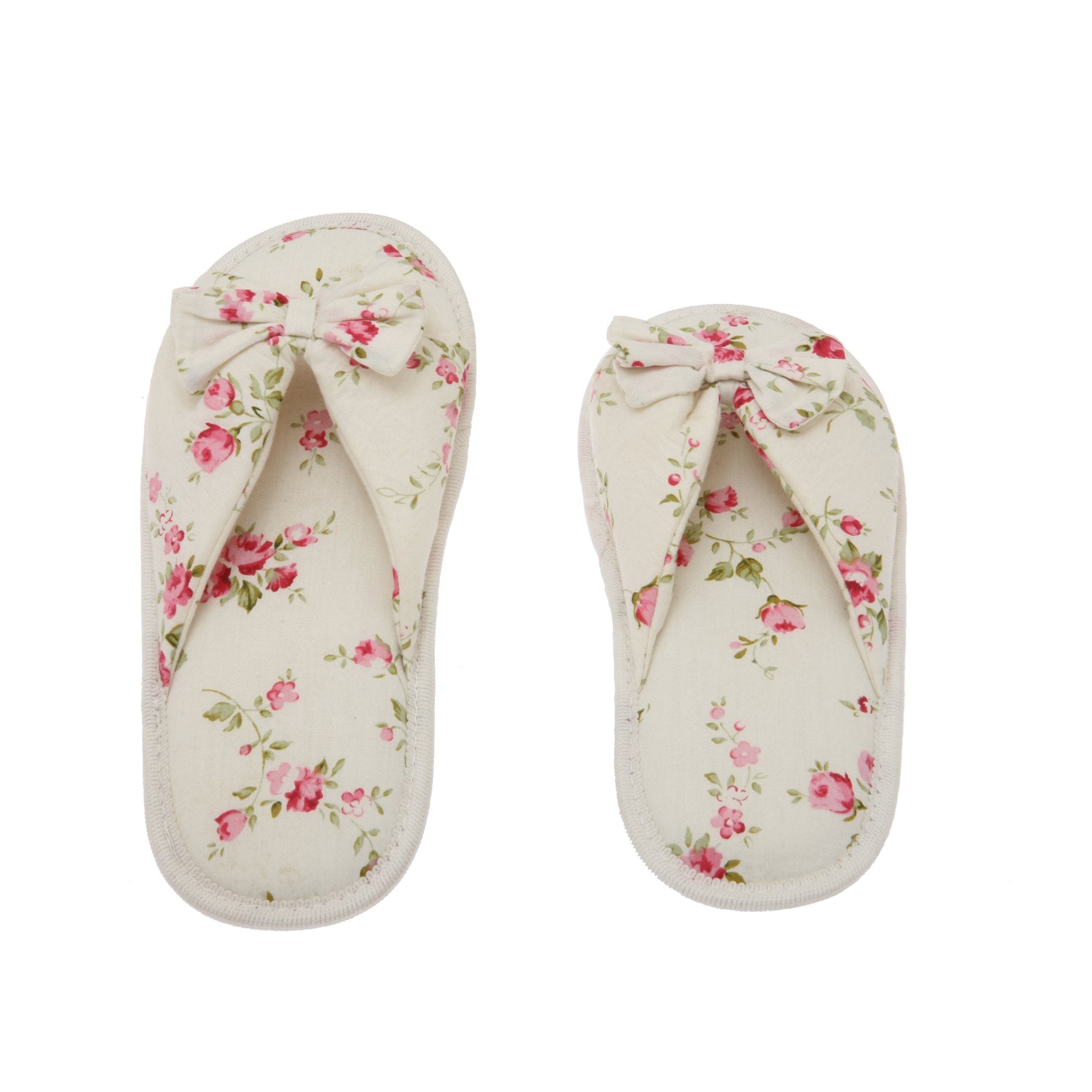 Living Health Products W5-7_Btfly-Peo_5-6 Floral Peonies Printed Cotton Women Memory Foam Foot Bed Slipper with Butterfly Tie - 