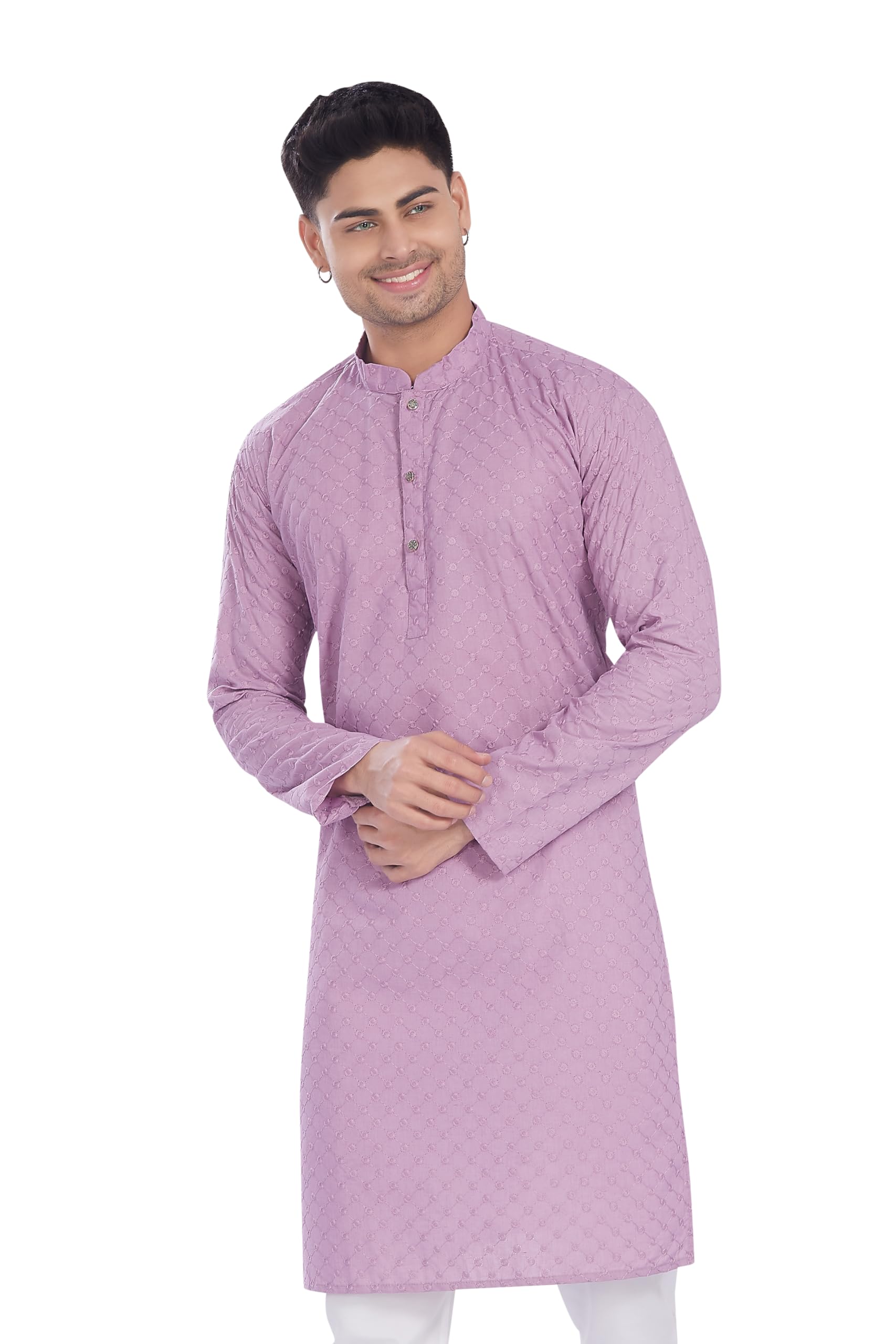 Divisive MenS Thread Embroidered Cotton Only Slim Fit Kurta (Dkrt636_M_Lavender)