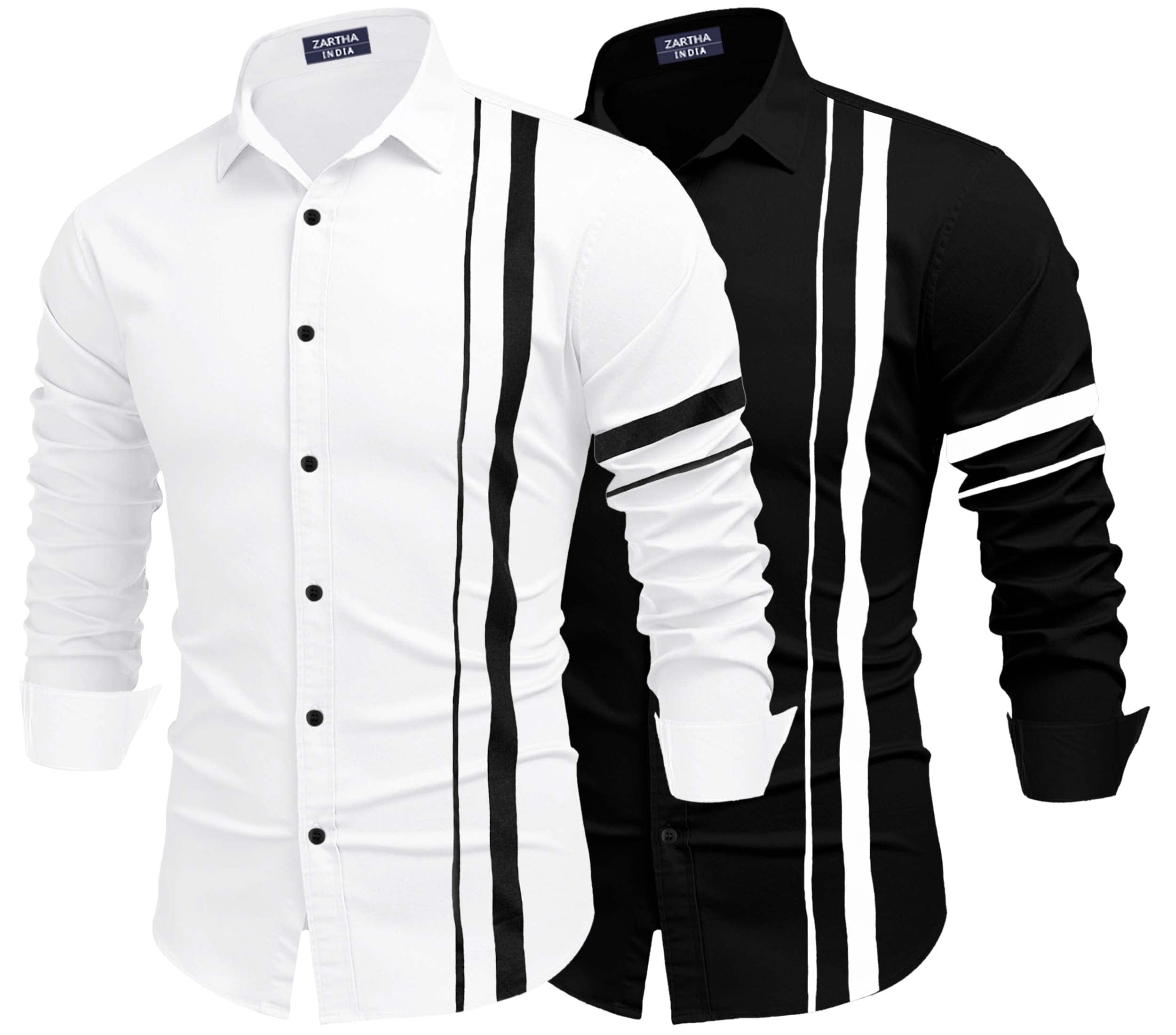 Zartha MenS Regular Fit Striped Pattern Cotton Blend Shirt With Collared Neck Long Sleeve And Standard Length | Shirt For Man