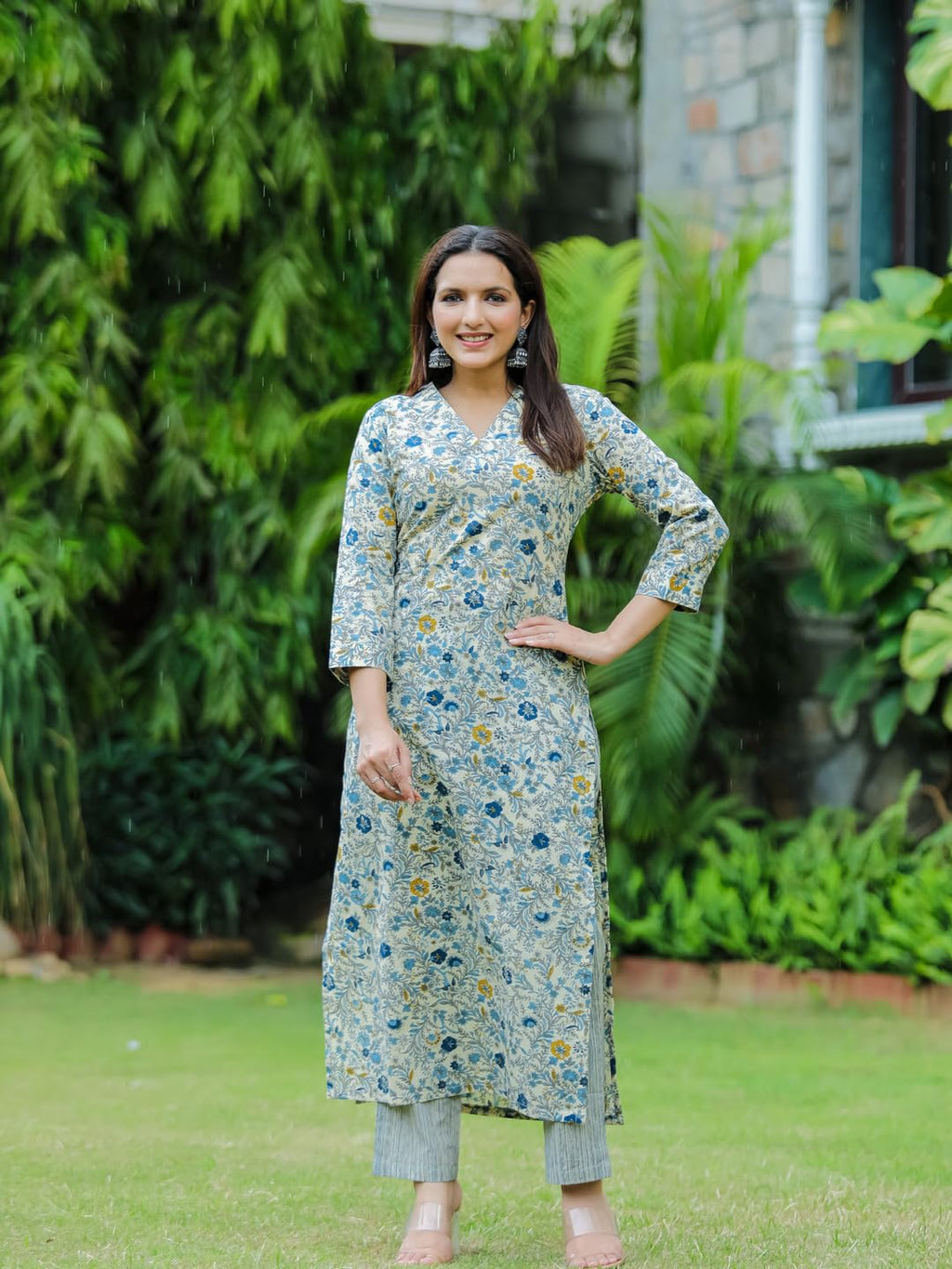 ANNI DESIGNER Women s Rayon Blend Kurta with Pants, Blue, 2XL