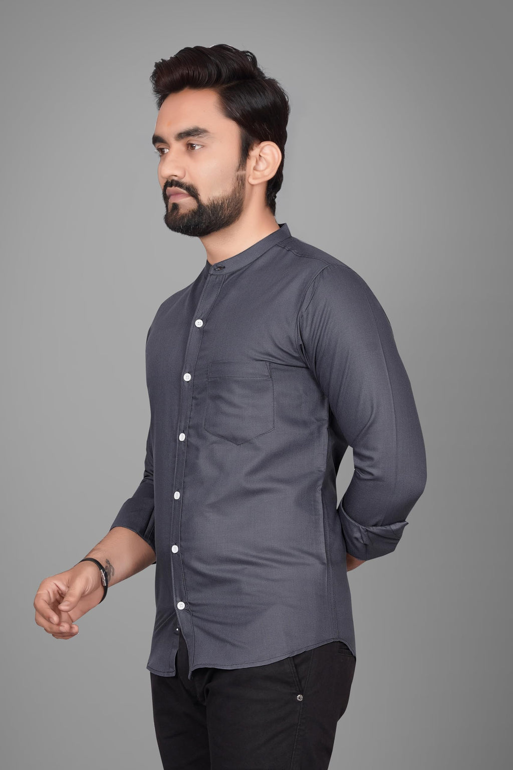 Besix MenS Regular Fit Solid Cotton Shirt | Chinese Collar | Casual | Plain | Branded | Mandarin Collar | Full Sleeve | Summer