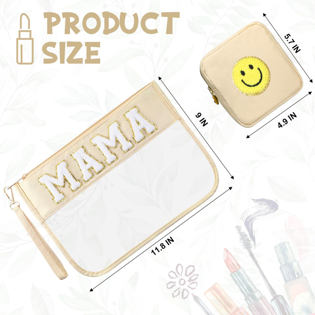 Hillban 2 Pcs Mama Gifts Mama Bag Set MAMA Chenille Letter Bags Preppy Patch Makeup Bag for Hospital Beach Travel Bags Aesthetic
