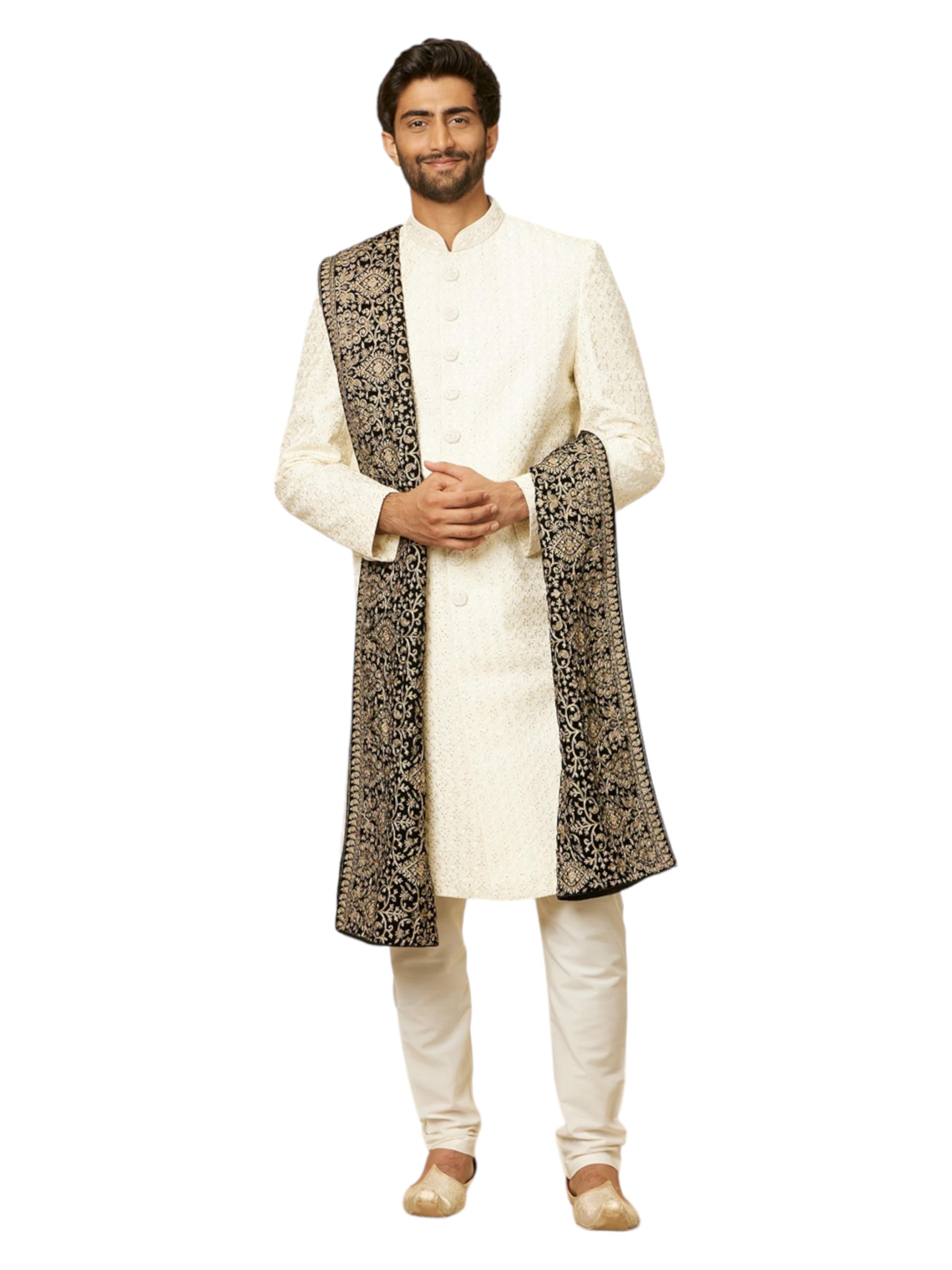 Manyavar Ebony Black Paisley Embroidered Dupatta