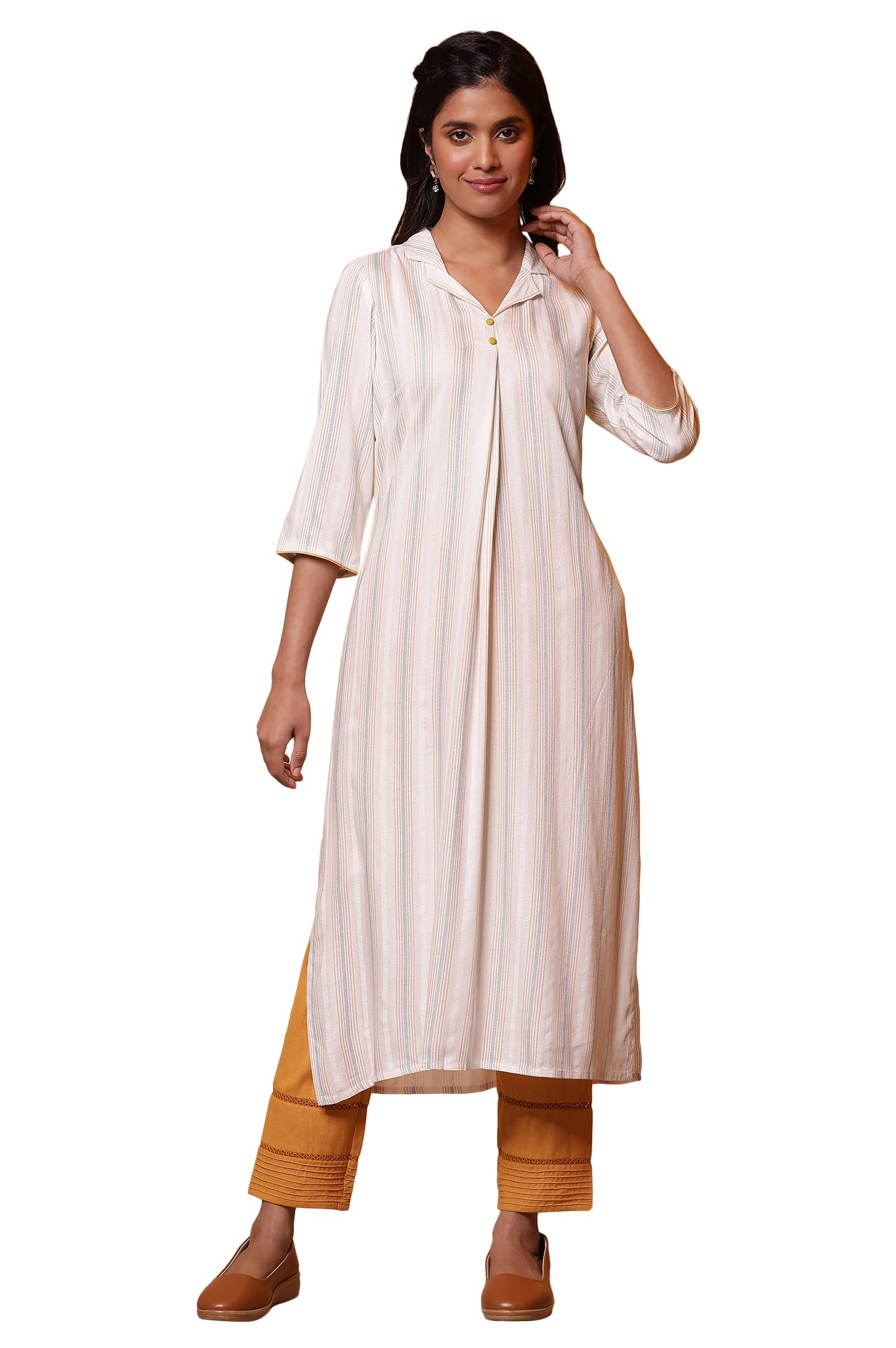 Aurelia Women Striped Rayon Straight Kurta_24FEA14804_L White