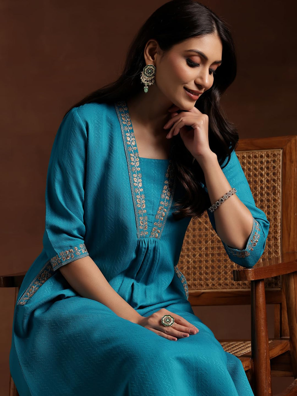Libas WomenS Silk Embroidered Regular Kurtas (29189Or Blue