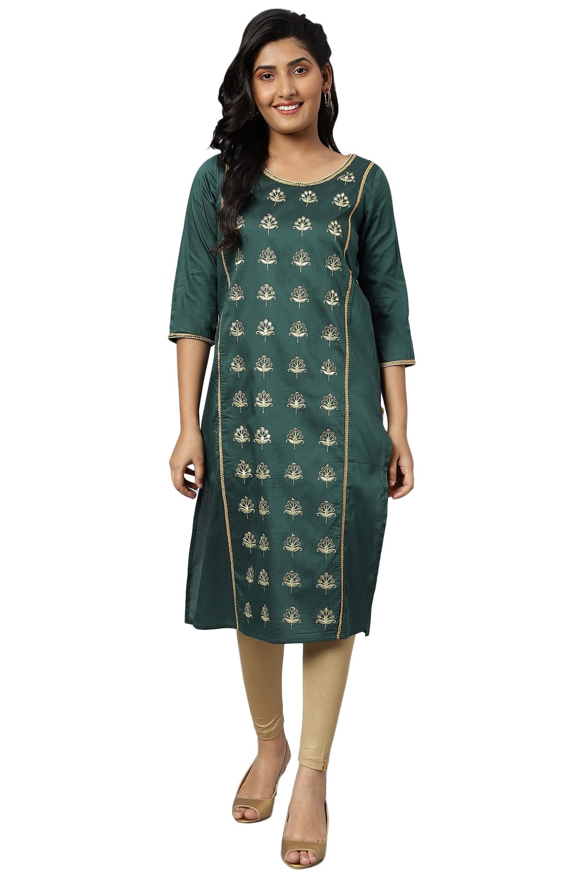 Aurelia Women Emerald Green Viscose Blend Solid Straight Kurta_22AUA13481-703714_XXL