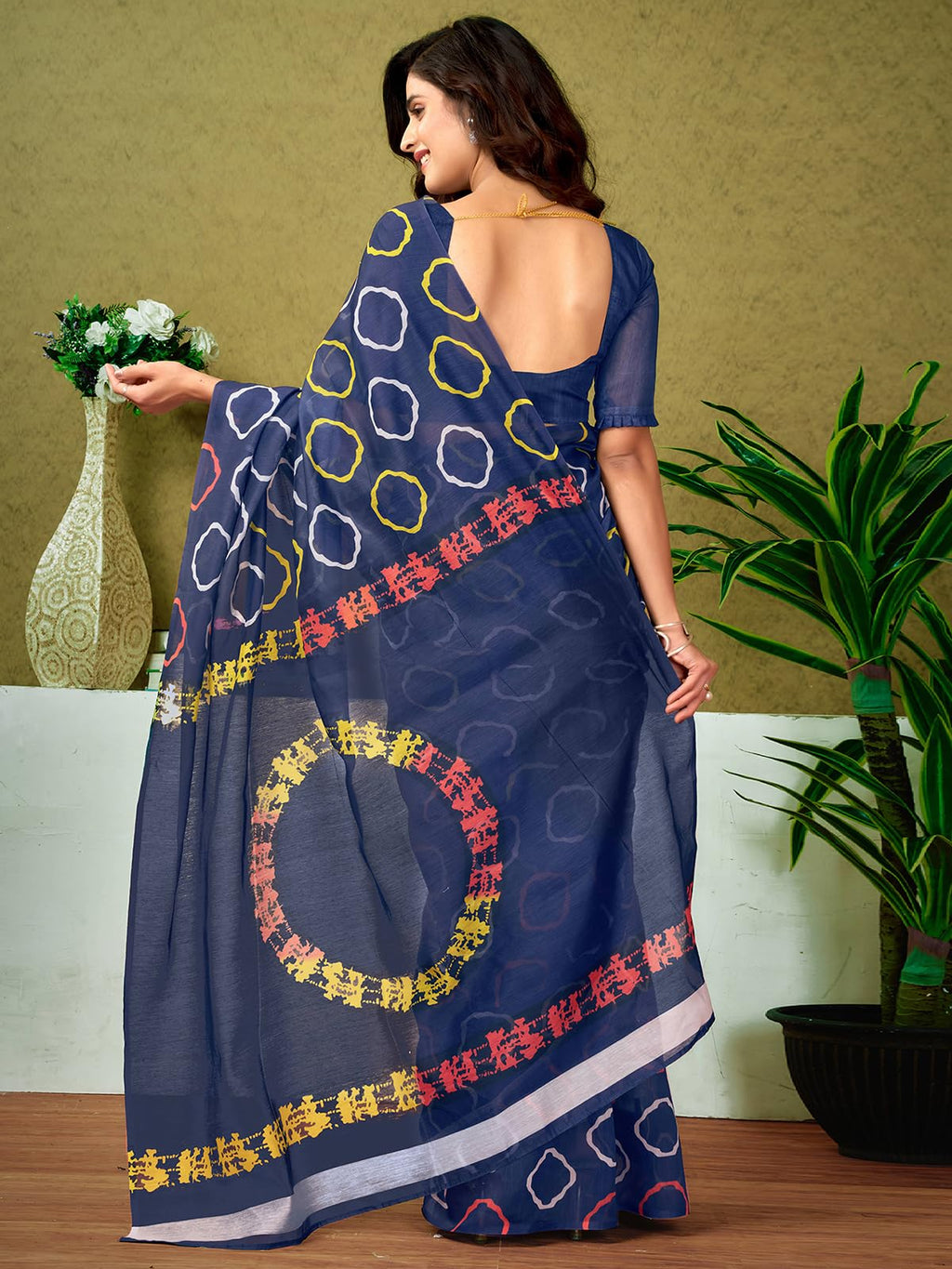 Satrani WomenS Chanderi Cotton Printed Ready To Wear One Minute Pre Pleated Readymade Saree With Unstitched Blouse Piece (32Rs3