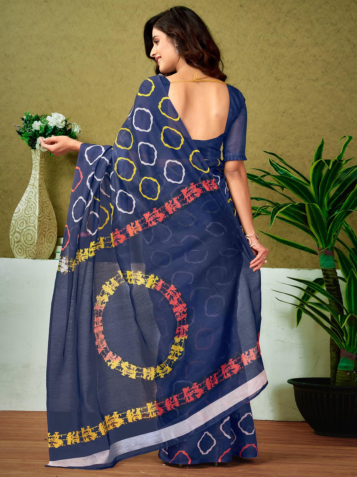 Satrani WomenS Chanderi Cotton Printed Ready To Wear One Minute Pre Pleated Readymade Saree With Unstitched Blouse Piece (32Rs3