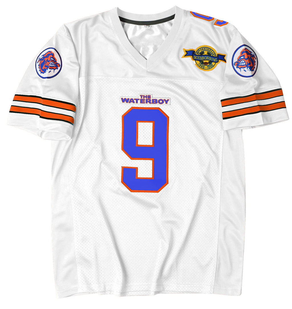 90s Football Jersey for Party,Bobby Boucher #9 The Waterboy Sandler 50th Anniversary Movie Football Jersey (White, Medium)