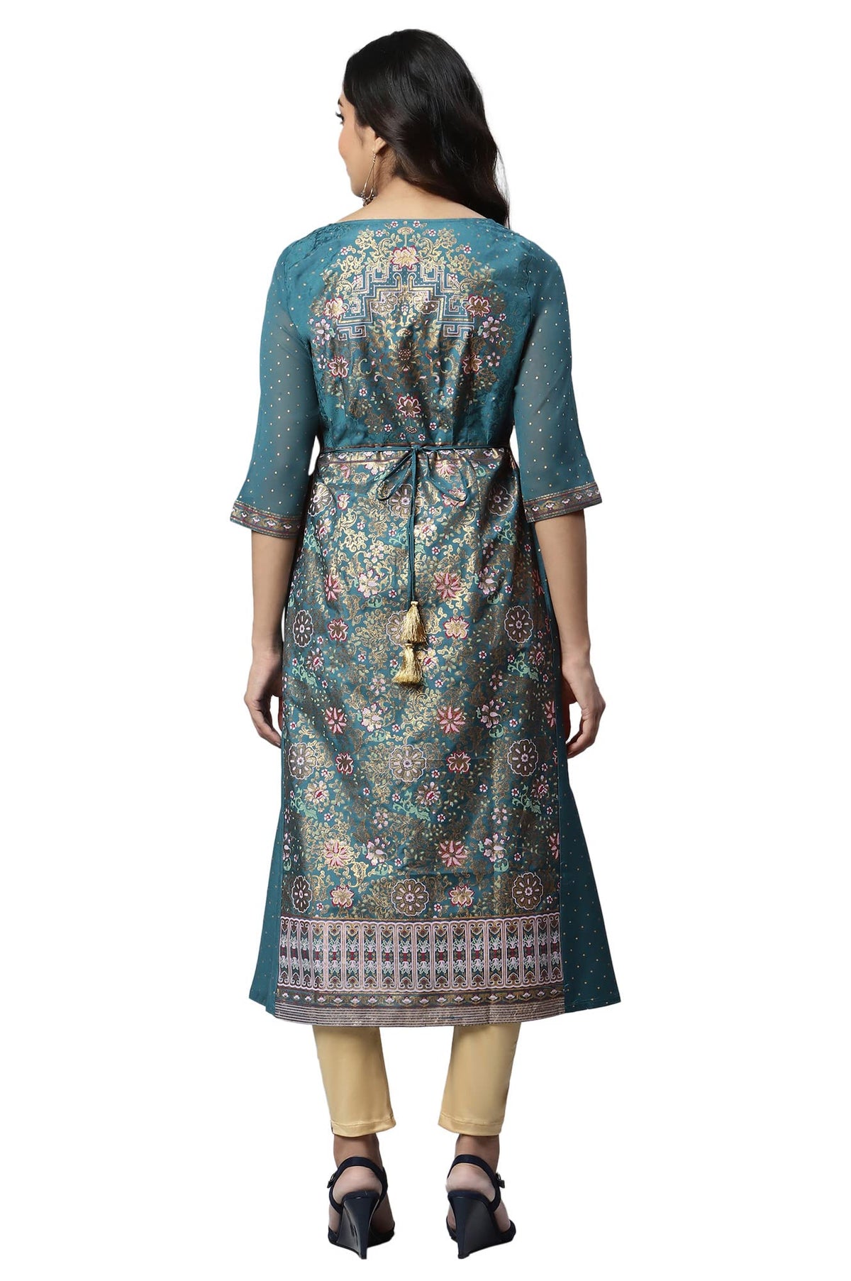 Aurelia Women Poseidon Dobby Geometric Yarn Dyed Straight Kurta_22AUA13341SS-702540_L
