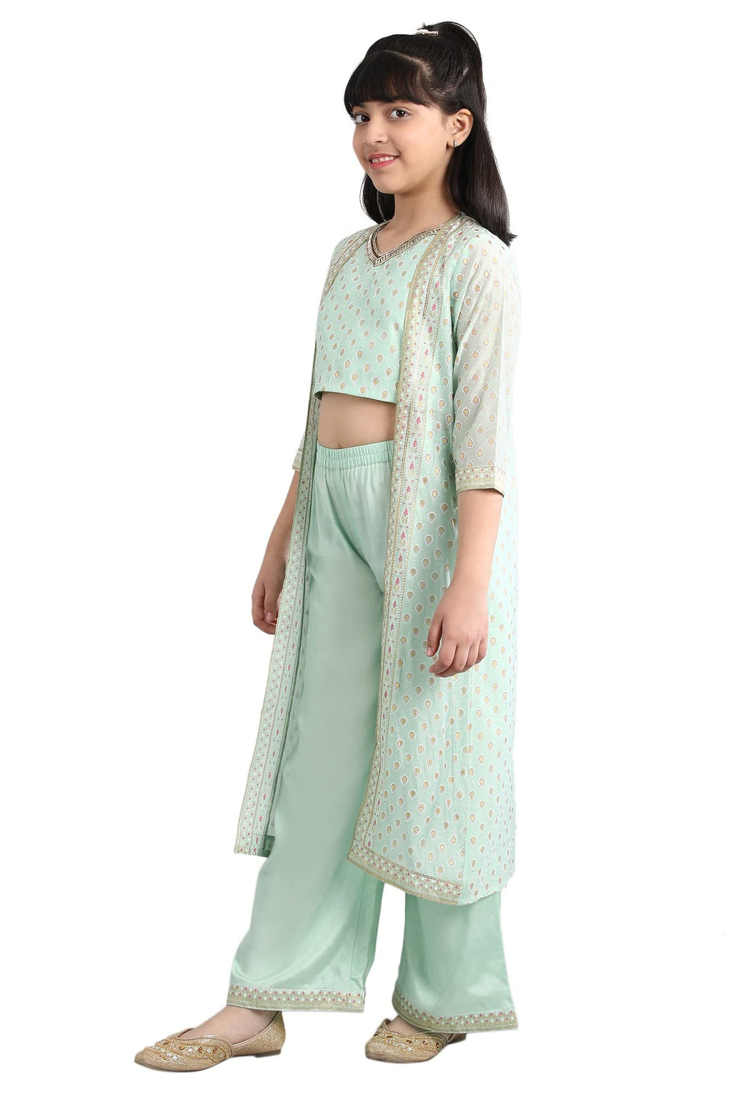 Aurelia Green Kurta-Tights Girls Set