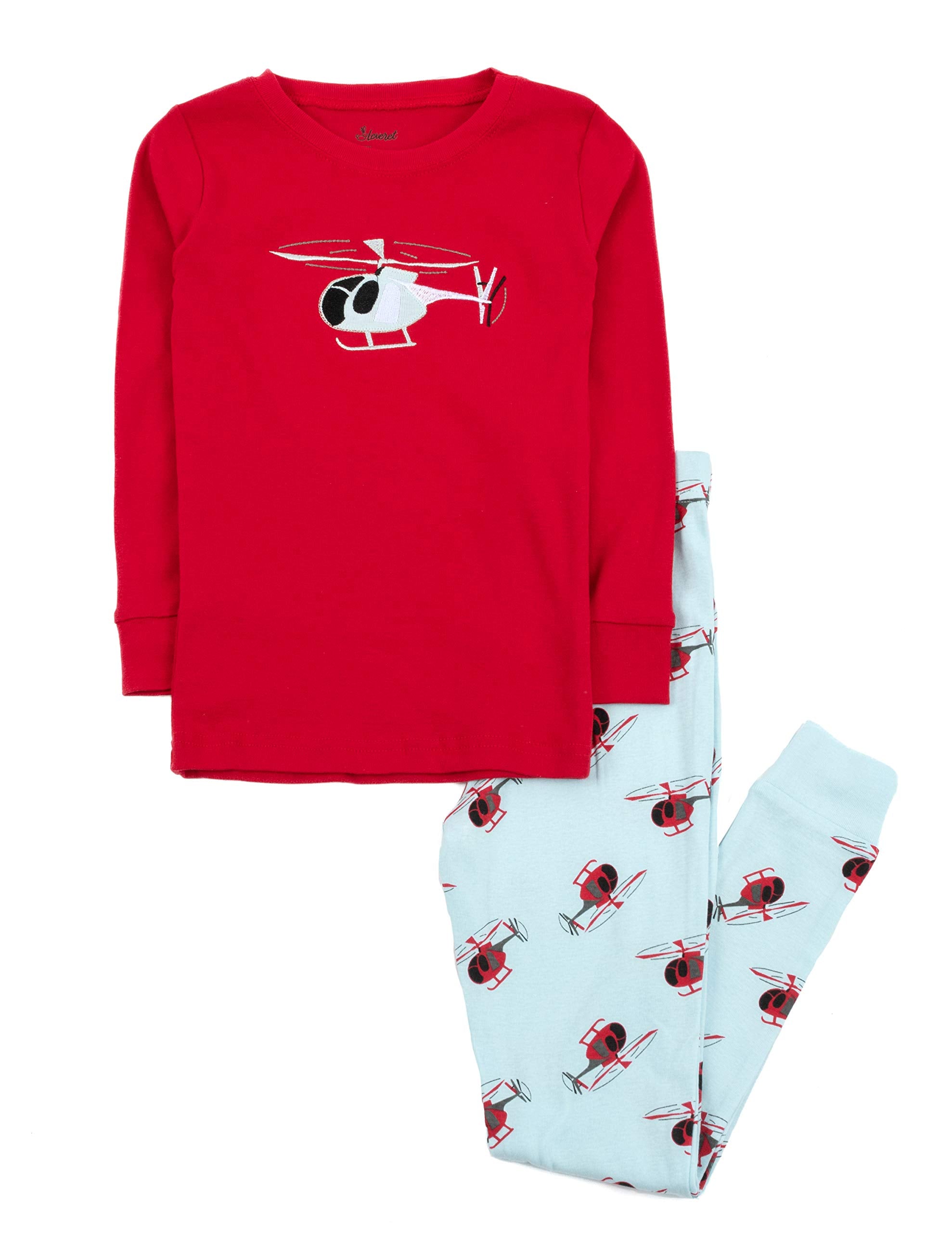 Leveret Kids & Toddler Pajamas Boys Girls 2 piece pj's 100% Cotton Helicopter Red (Size 3 Years)