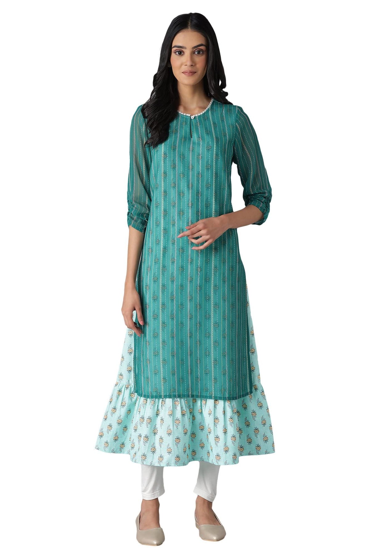 Aurelia WomenS Polyester Green Printed Dress Below The Knee (22Fea12948-503734 2Xl)
