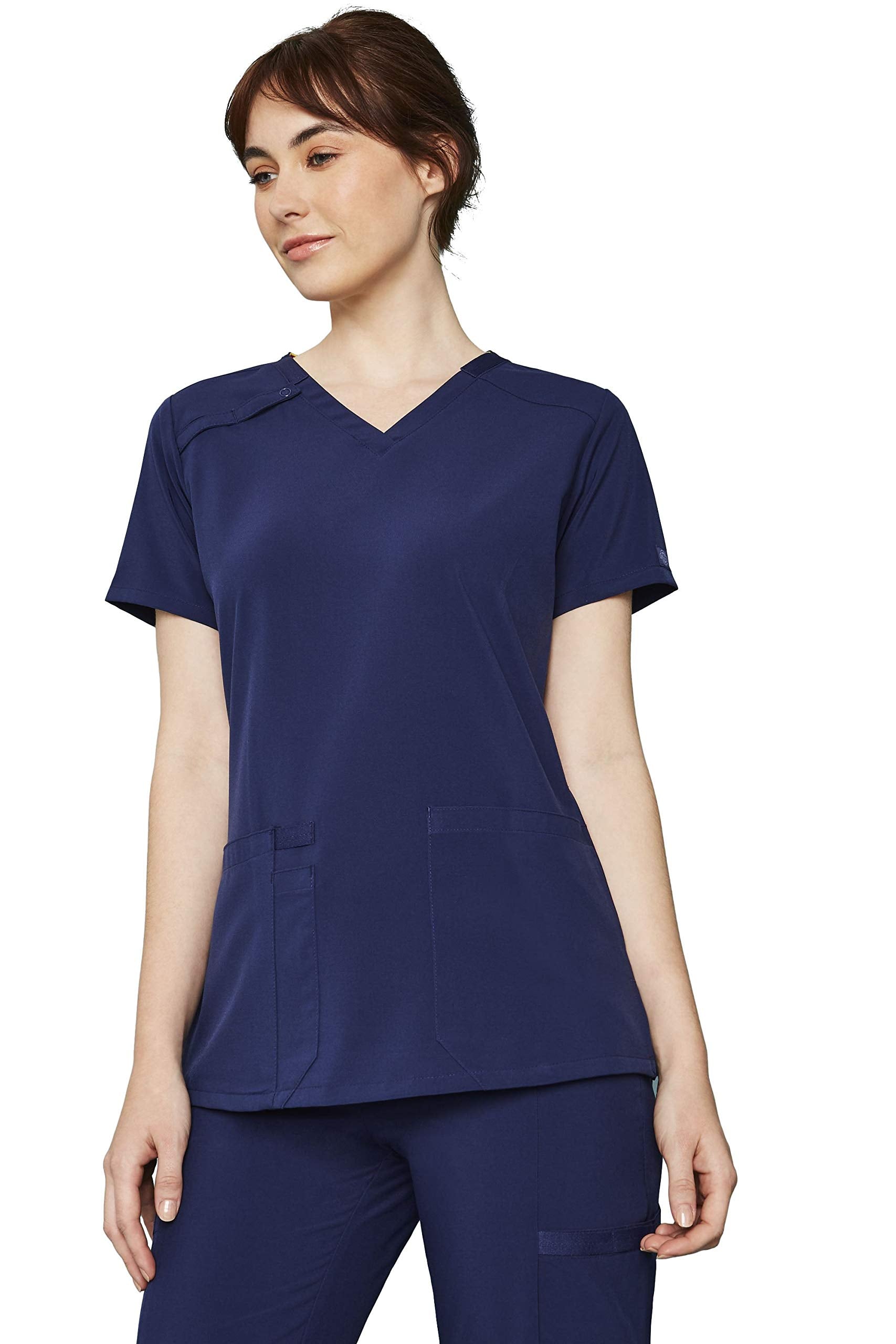 Dickies EDS Essentials Scrubs, V-Neck Womens Tops with Four-Way Stretch and Moisture Wicking DK615, XS, Navy
