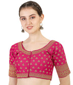Pujia Mills WomenS Silk Embroidery Sequins Work Readymade Saree Blouse