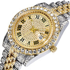 Hip Hop Watches for Men Iced-Out Bling Diamond Luxury Quartz Watches with Date (Gold)