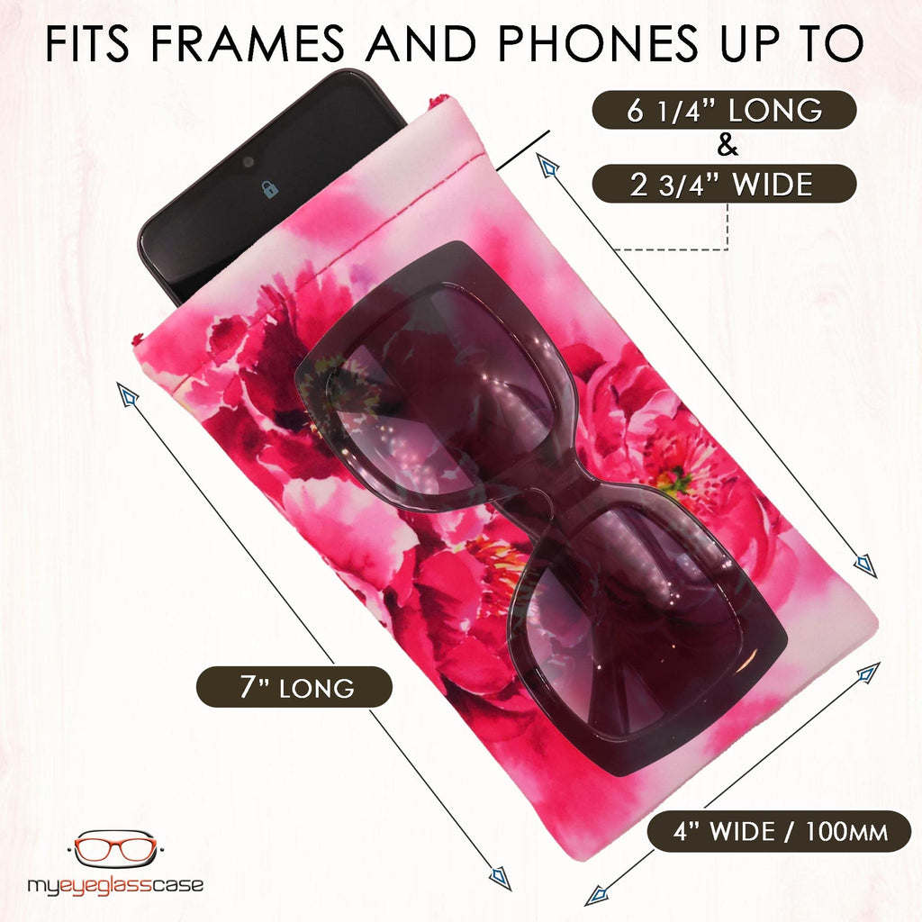 MyEyeglassCase Women Soft Sunglasses Case - Large Glasses Holder in Floral Microfiber Print - Squeeze Top Eyeglass Pouch with Cl