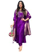 ANNI DESIGNER Womens Cotton Blend Straight Embroidered Kurta with Pant & Dupatta (MANUSHI BEGANI_4XL_Begani_XXXX-Large)