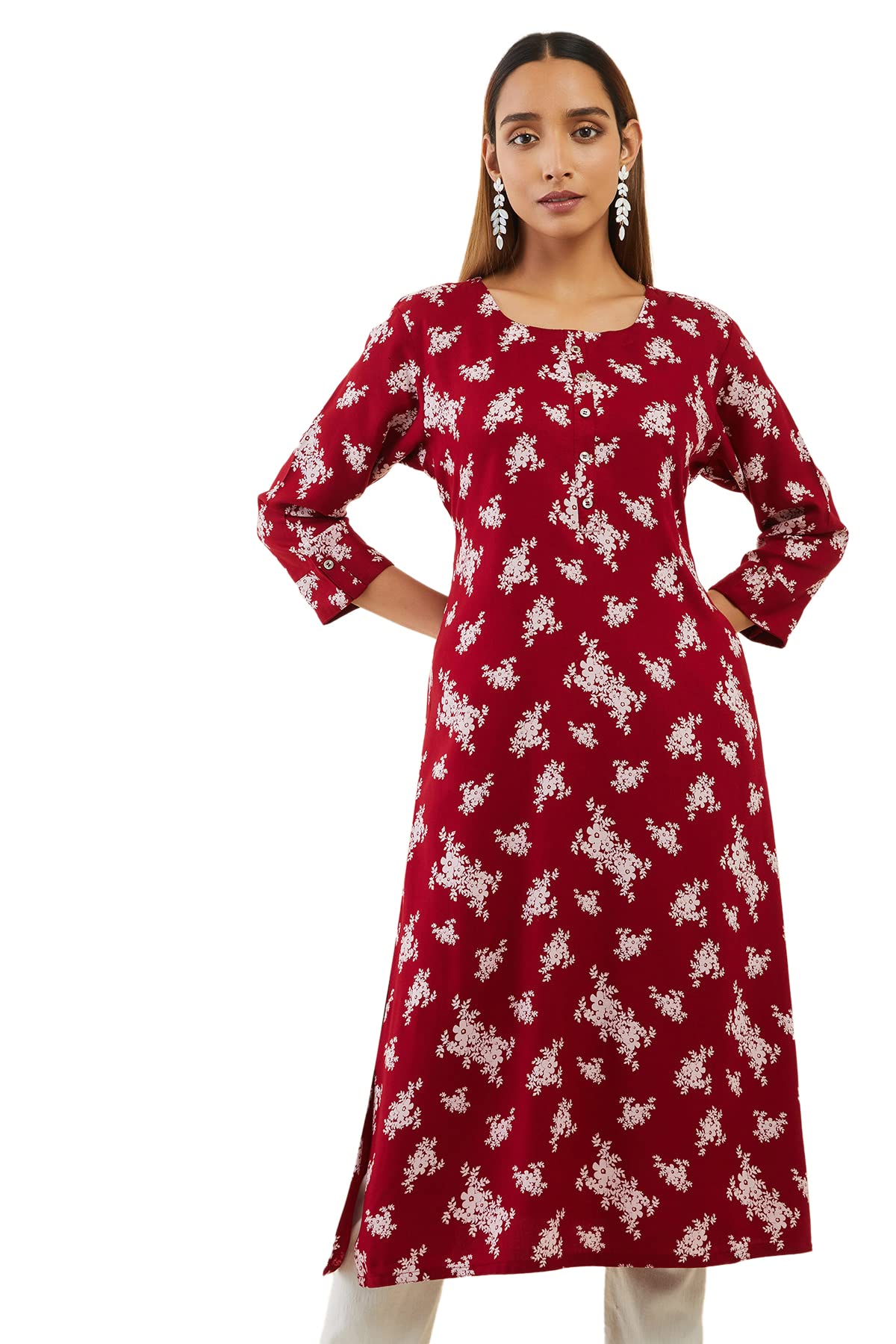 Soch Women Rayon Straight Kurta with Floral Block Print