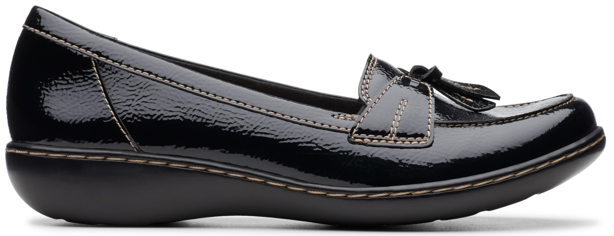 Clarks Women's Ashland Bubble Loafer, Black Crinkle Patent Synthetic, 8.5 M US