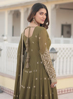 Fashion Basket Goergette Kurta With Duptta Olive