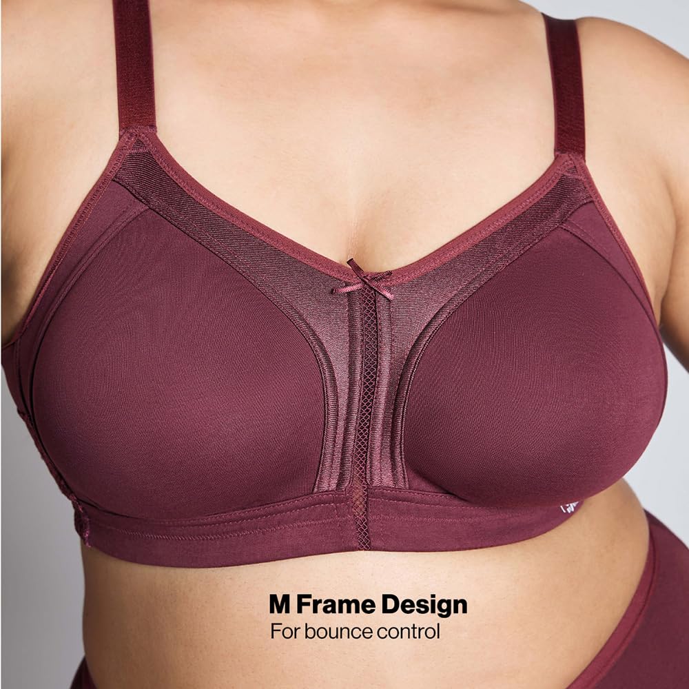 NYKD (NYB101 Cotton Non Padded & Non Wired Everyday Bra for Women | M-Frame Structure for Bounce Control with Full Coverage & Su