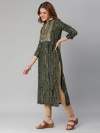 Gosriki Women'S Pure Cotton Rayon Bandhani Printed With Embroidered Straight Kurta (Rugari-Blue-Jan42-Gs)