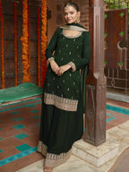 Libas Womens Embroidered Silk Blend Straight Kurta With Palazzos And Dupatta