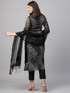 Gosriki Women'S Georgette Straight Printed Kurta With Pant & Dupatta (Pivis Black-Gs)