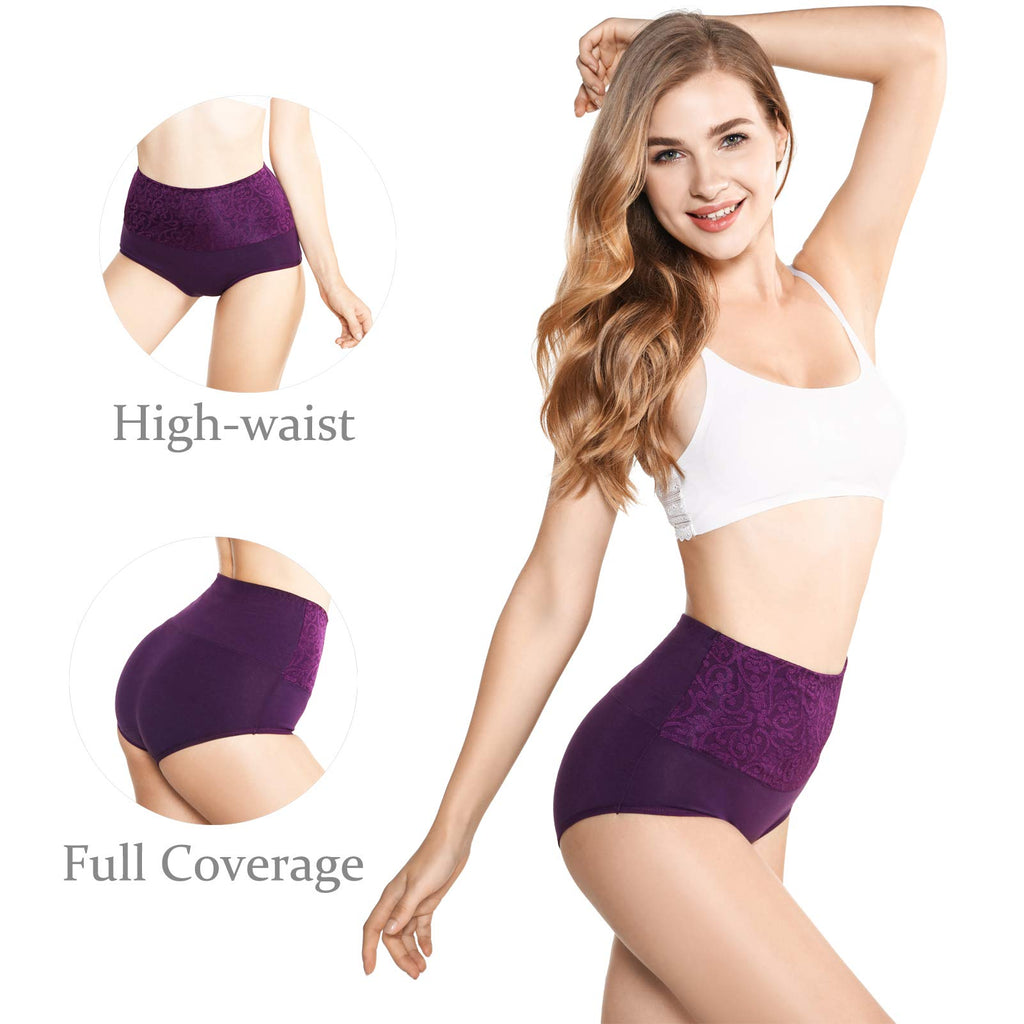 5-Pack High Waist Tummy Control Panties for Women, Cotton Underwear No Muffin Top Shapewear Brief Panties (5-Pack, Small)