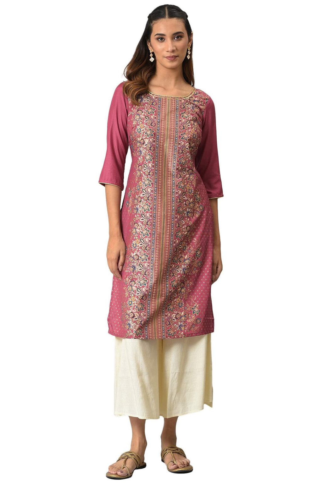 Aurelia Women'S Polyester Regular Kurta (22Aua13673-506070_Pink