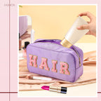 Remerry 4 Pcs Makeup Bag Travel Cosmetic Bag Organization Chenille Letter Toiletries Stuff Pouch Preppy Waterproof Bag Gift for
