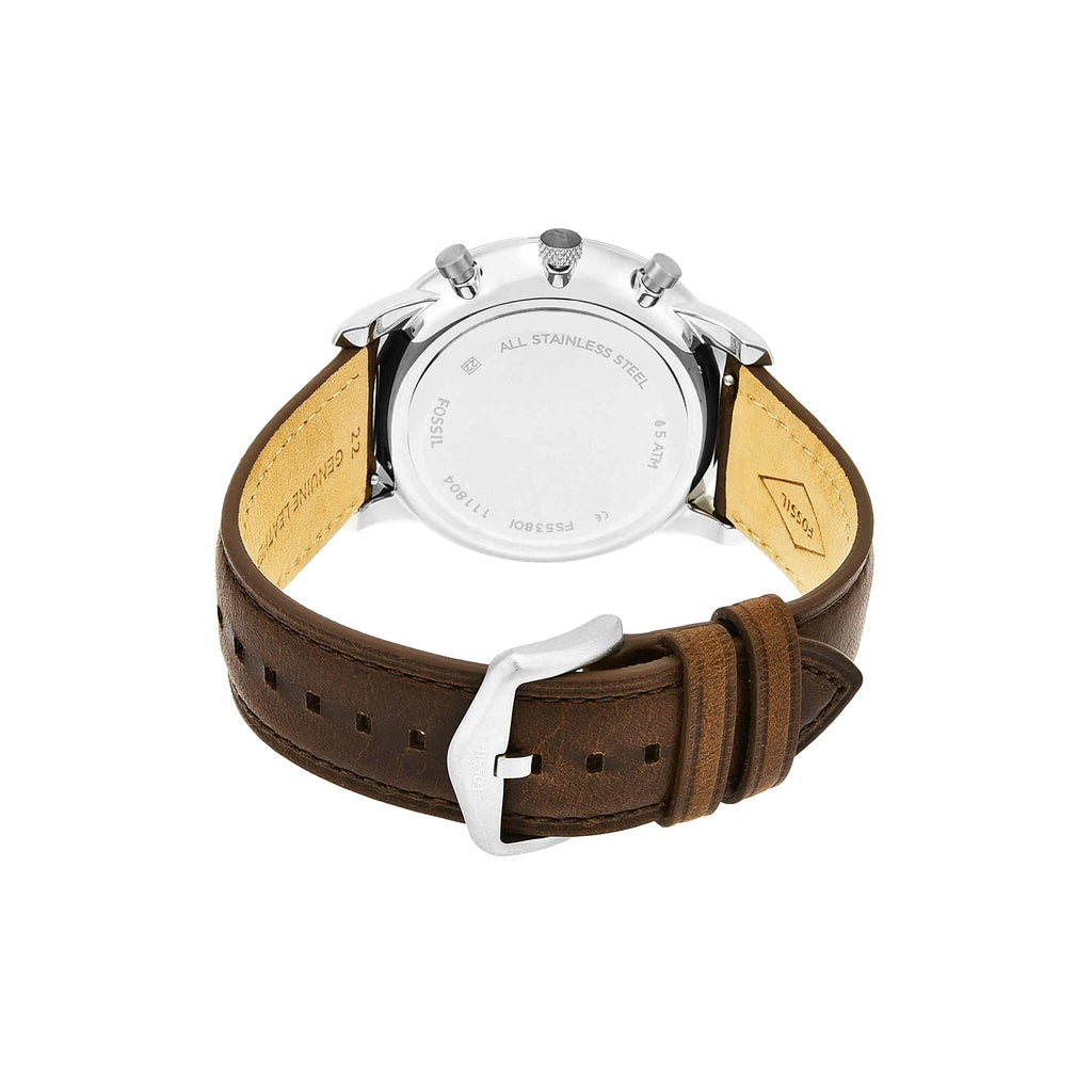 Fossil Men's Neutra Quartz Stainless Steel and Leather Chronograph Watch, Color: Silver, Brown (Model: FS5380)