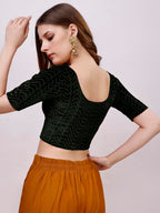 Pujia Mills WomenS Readymade Hosiery Velvet Lycra Stretchable Round Neck Half Sleeve Blouse With Jari Work Fancy Black Color Ly