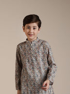 Manyavar Blended Cotton Digital Print Kurta Pyjama Set For Child(8-10 Years)