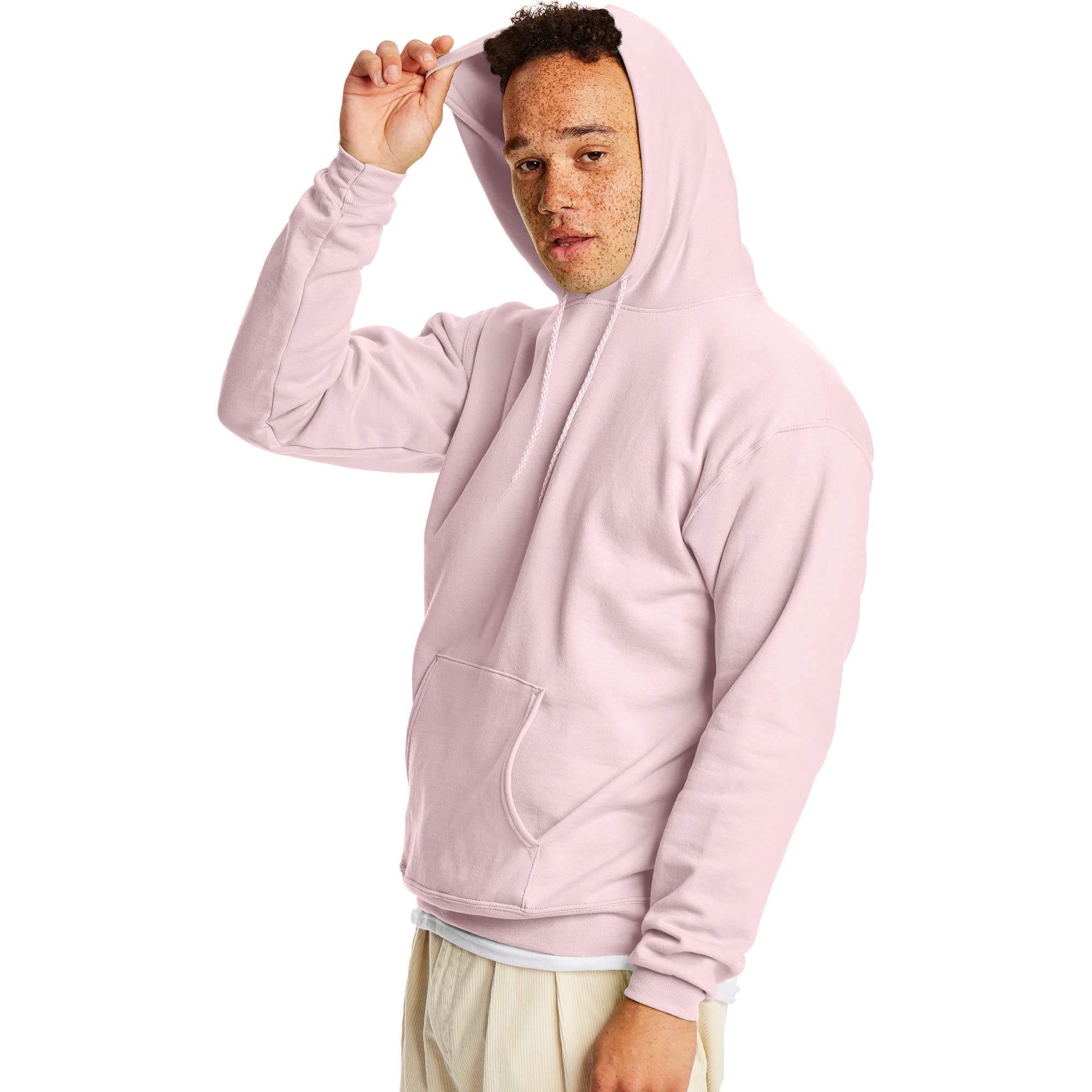 Hanes Men's Pullover EcoSmart Hooded Sweatshirt, pale pink, 5X Large